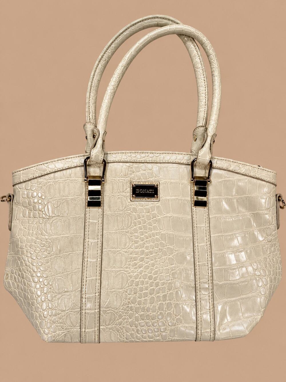Donati Cream Croc Embossed Satchel Tote Handbag